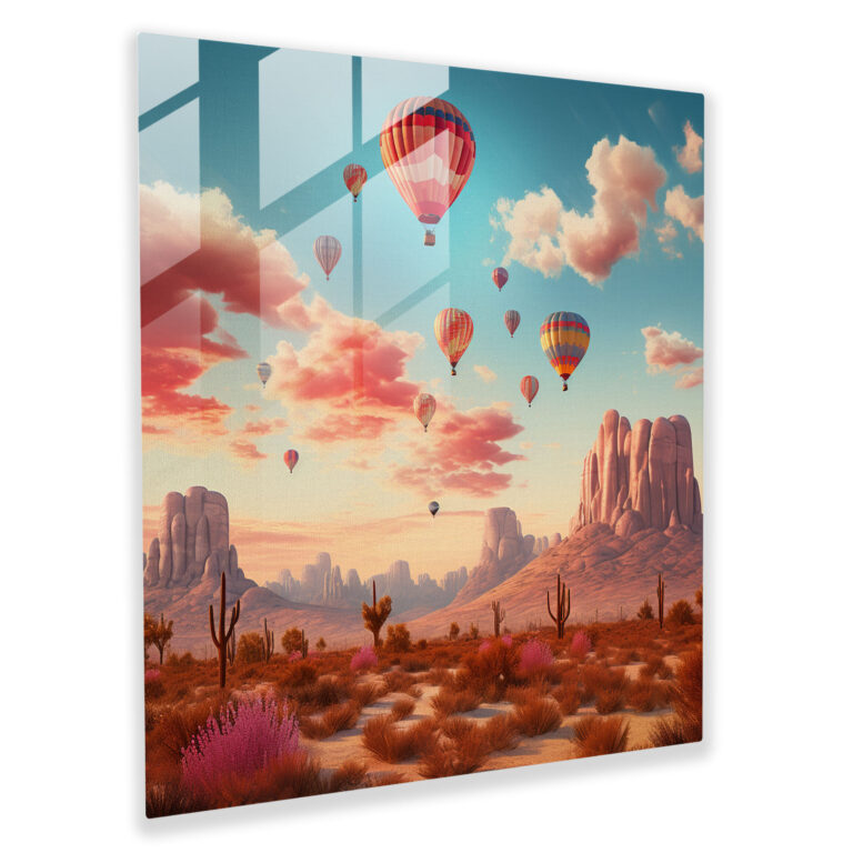 Floating Hot Air Balloons Glass Print - Southwest, Wall Decoration, Hot Air Balloons, Home Decoration