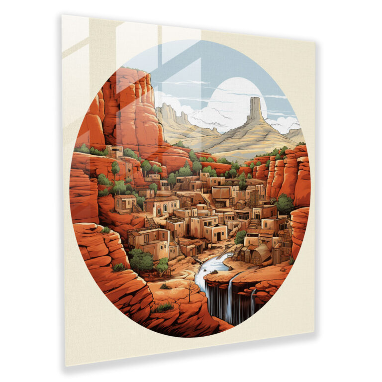 Southwest Pueblo Glass Print - Southwest, Red Rocks, Glass Wall Art, Glass Art