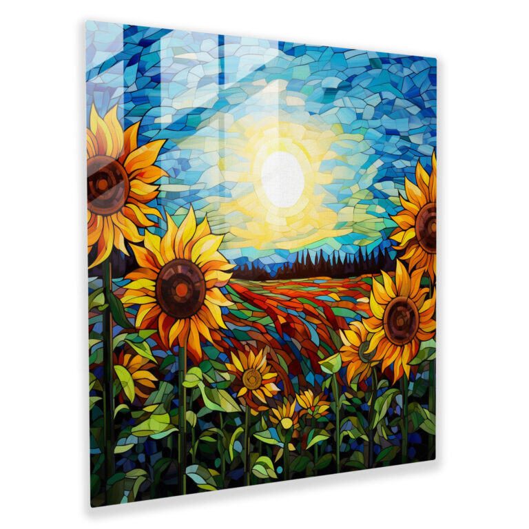 Southwest Sunflower Glass Print - Southwest, Blue Sky, Glass Print, Stained Glass Mosaic