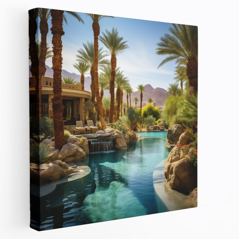 Southwest Wall Art - Desert Oasis With Turquoise Pool Canvas Print - Southwest, Southwest, Wall Art, Wall Decoration