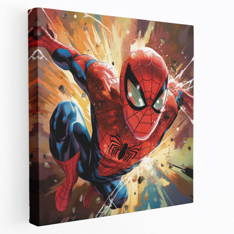 Spiderman Canvas Print - Comic Book Style Wall Art - Spiderman, Mid-Action Pose, Home Decoration, Speech Bubbles