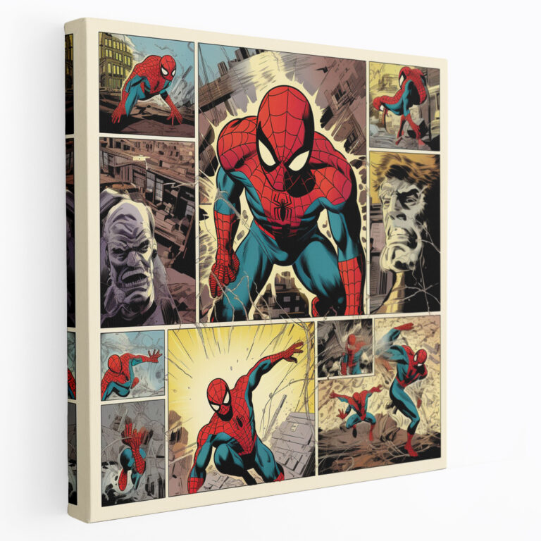 Spiderman Canvas Print - Comic Strip Wall Art - Spiderman, Web-Slinging Hero, Canvas Wall Art, Memorable Moments
