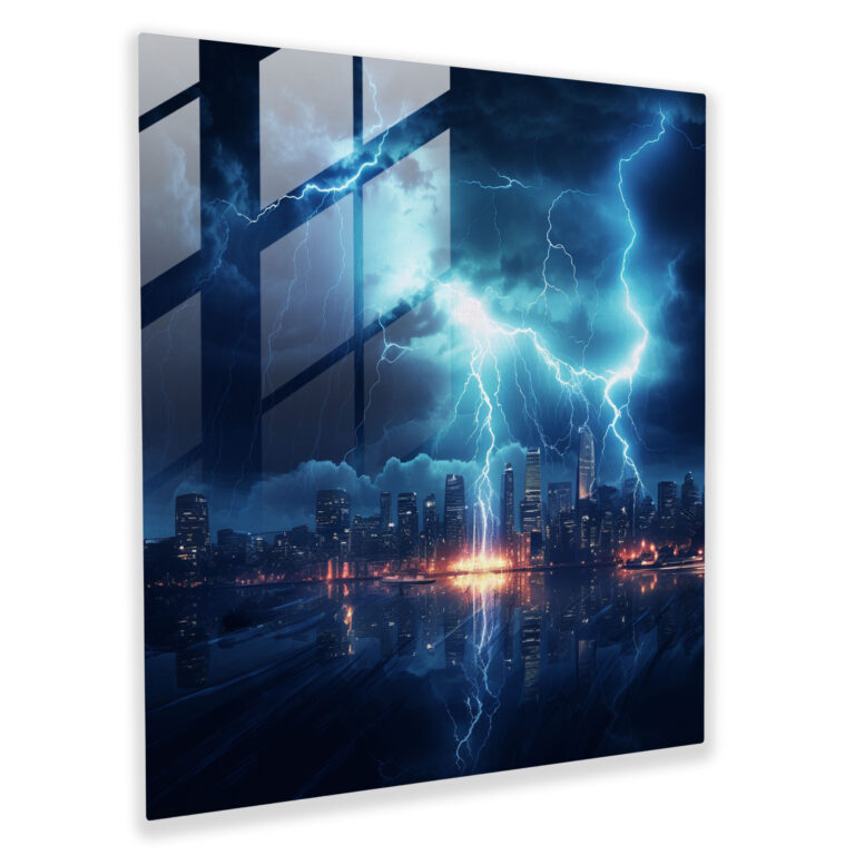 City Illumination - Glass Wall Art - Storm, Glass Print, Cityscape, Lightning Storm
