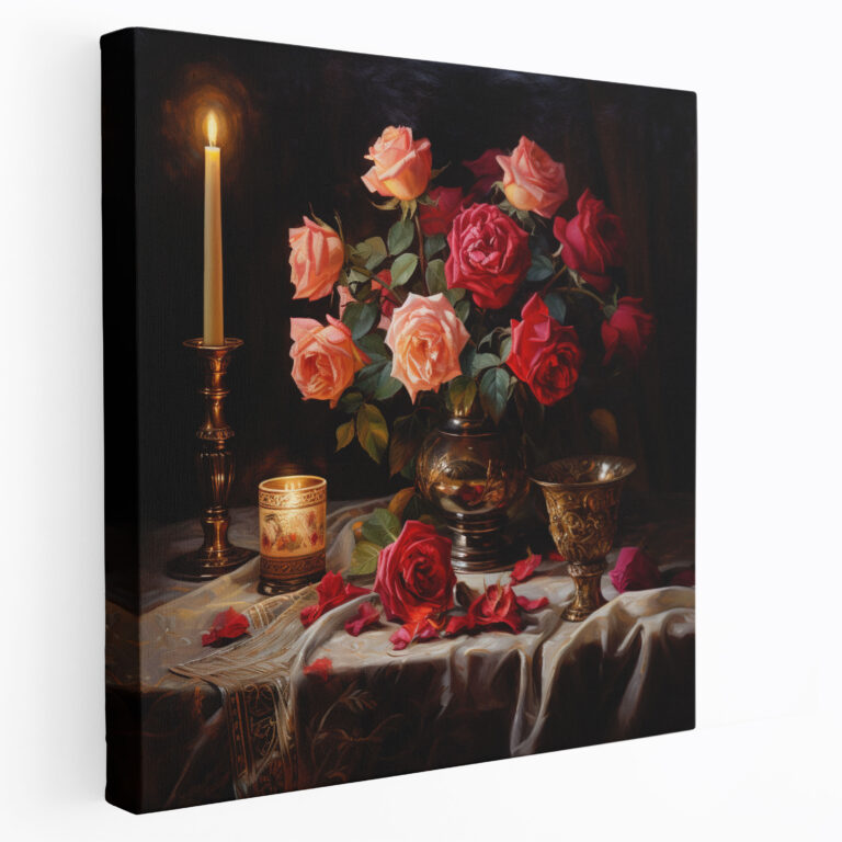 Still Life Wall Decoration: Romantic Oil Painting - Candlelit Table - Still Life, Home Decoration, Canvas Wall Art, Still Life