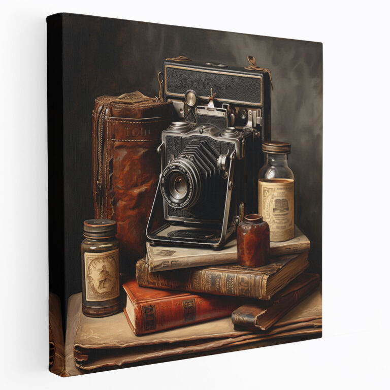 Still Life Canvas Print - Vintage Camera And Photo Album - Still Life, Nostalgia, Wall Art, Canvas Wall Art