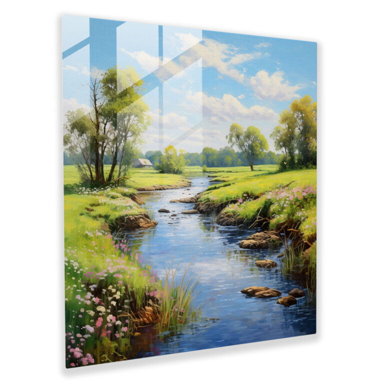Spiritual Countryside Glass Print - Spiritual, Impressionist Artwork, Modern Art, Meandering River