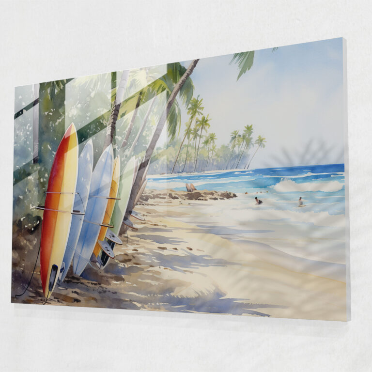 Surf Glass Wall Art - Surf, Glass Art, Wall Decoration, Tropical Beach