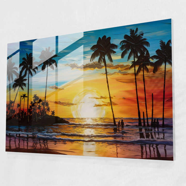 Sunset Surf Glass Wall Art - Surf, Modern Art, Palm Trees, Tropical Beach