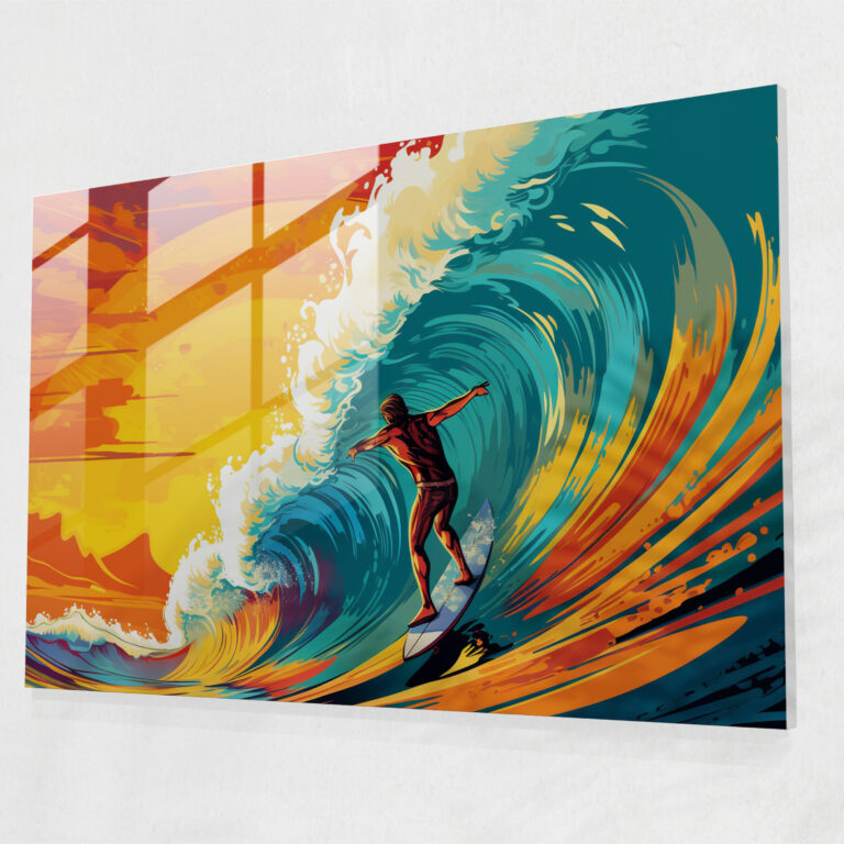 Retro Surf Glass Wall Art - Surf, Home Decoration, Glass Print, Glass Art