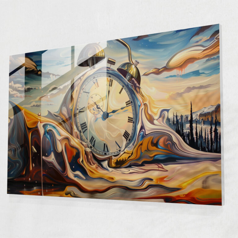Melting Clock Surrealism Glass Print - Surrealism Art, Home Decoration, Modern Art, Surrealism Art
