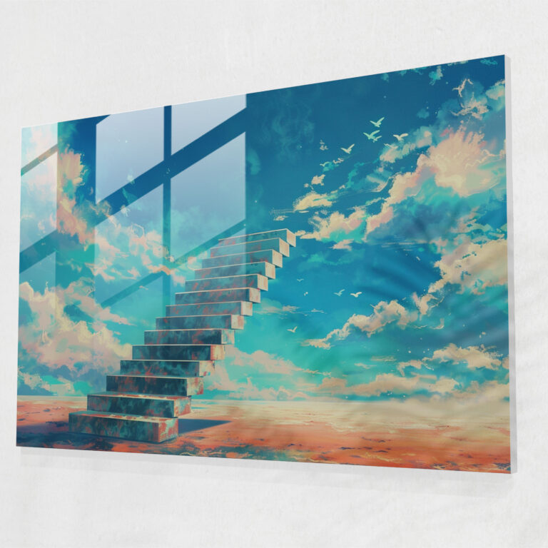 Staircase To The Sky Glass Wall Art - Surrealism Art, Modern Art, Glass Wall Art, Surrealism Art