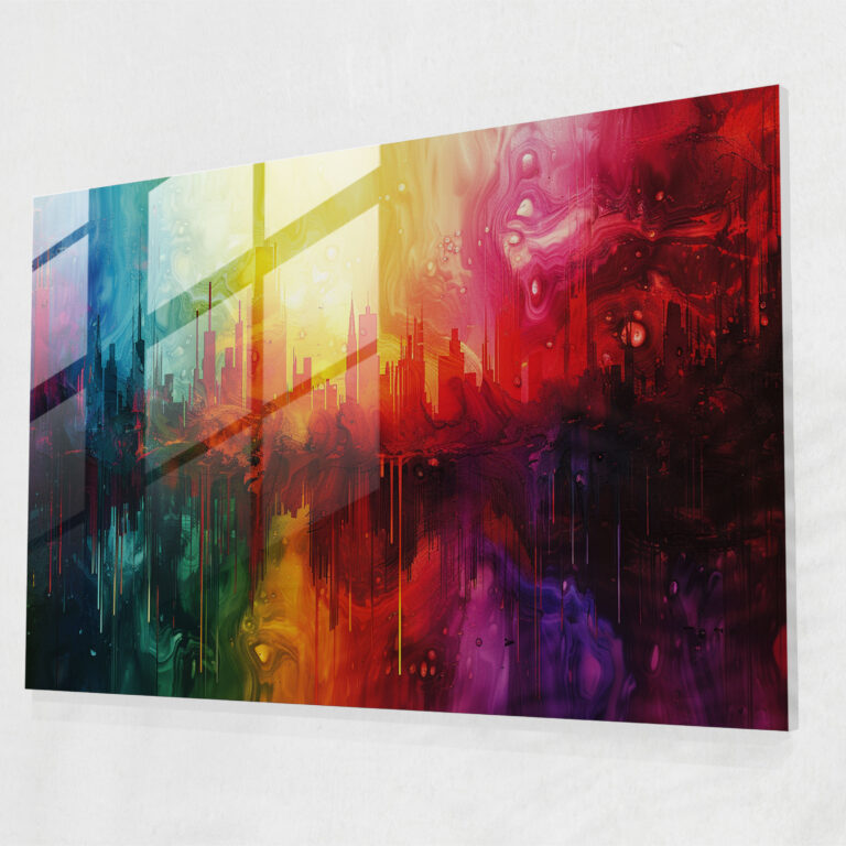 Melting Cityscape Glass Print - Surrealism Art, Modern Art, Glass Print, Surrealism Art