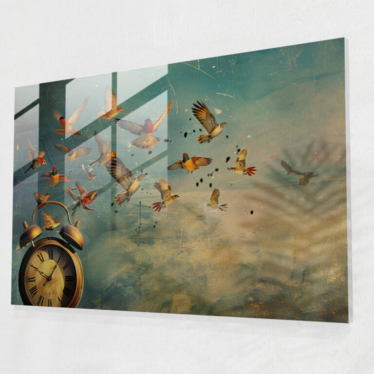 Birds Of Time Glass Wall Art - Surrealism Art, Glass Art, Surrealism Art, Wall Decoration
