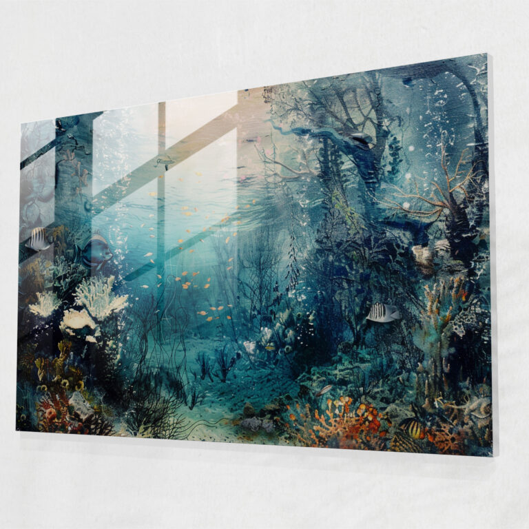 Surrealism Art Glass Print - Dreamlike Underwater Landscape - Surrealism Art, Fantasy Decor, Glass Wall Art, Modern Art