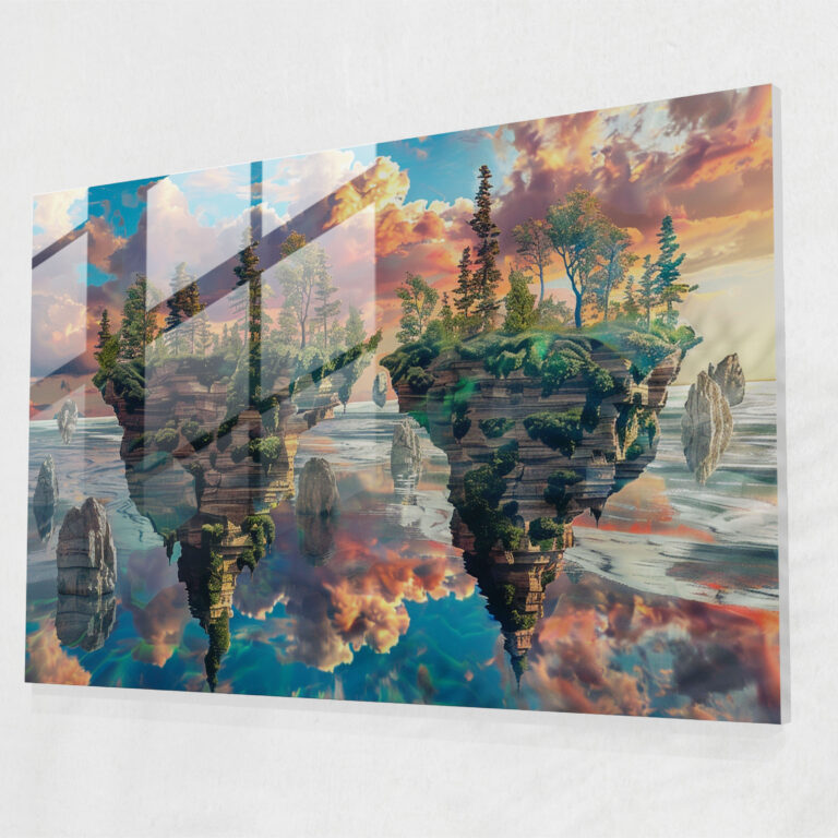 Surrealism Art Glass Wall Art - Surreal Seascape With Floating Islands - Surrealism Art, Island Art, Home Decoration, Modern Art