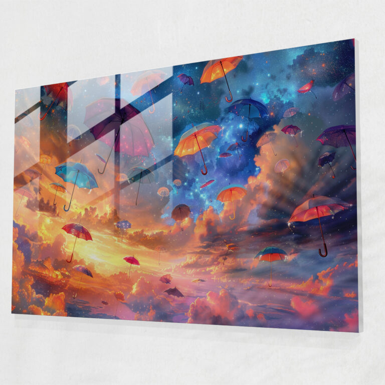Surrealism Art Wall Decoration - Cosmic Sky With Floating Umbrellas - Surrealism Art, Surrealism Art, Cosmic Decor, Wall Decoration