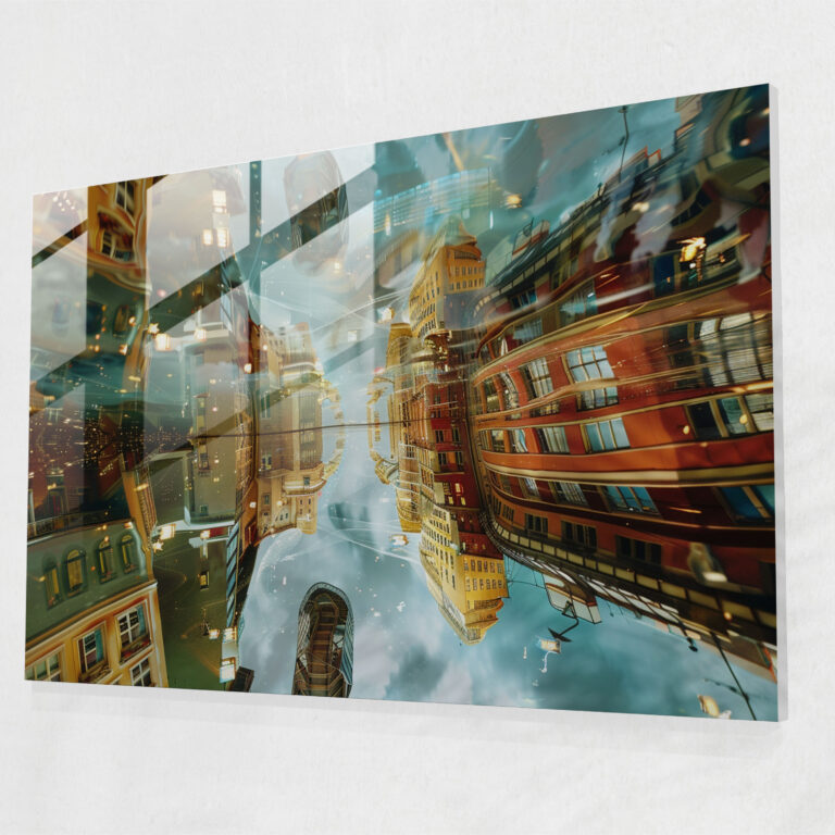 Surrealism Art Glass Art - Surreal Cityscape With Upside-Down Buildings - Surrealism Art, Glass Art, Surrealism Art, Unique Design