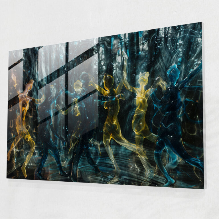 Dancing Figures Glass Art - Surrealism Art, Glass Art, Wall Decoration, Modern Art
