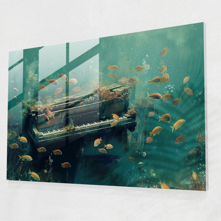 Surrealism Glass Print Home Decoration - Surrealism Art, Piano, Surrealism Art, Fish