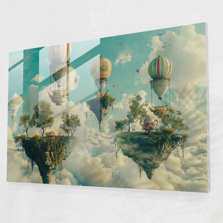 Surrealism Glass Wall Art - Surrealism Art, Wall Decoration, Whimsical, Floating Islands