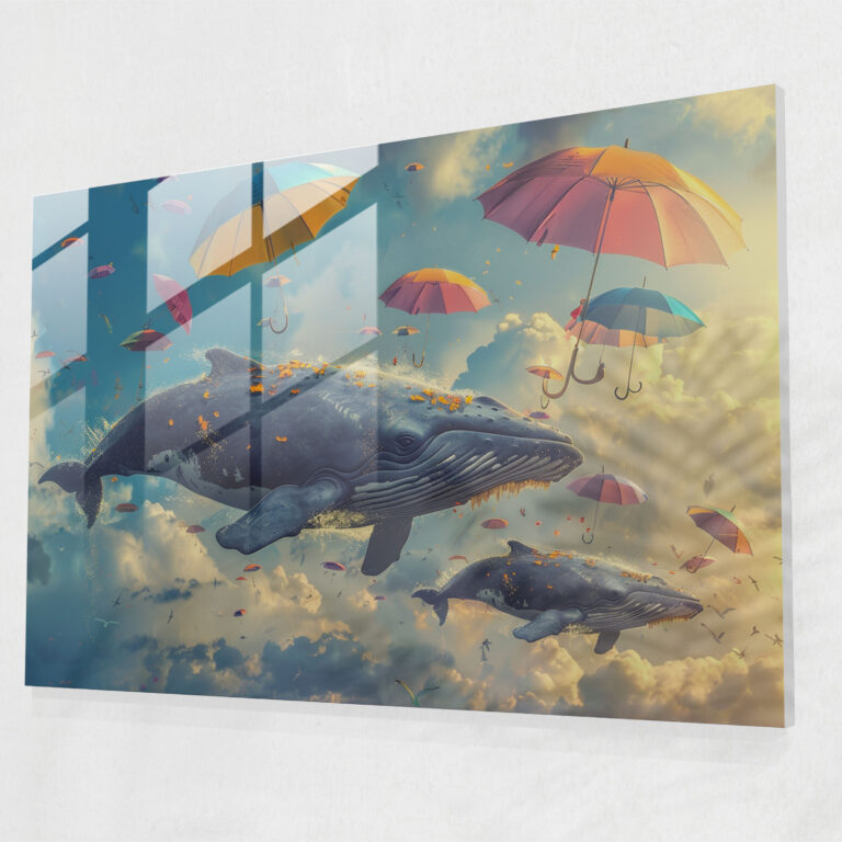 Surrealism Glass Print Home Decoration - Surrealism Art, Stormy Sky, Whales, Glass Print