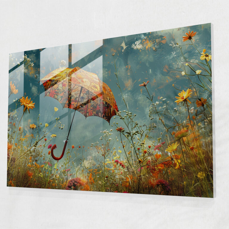 Umbrella Blooms Glass Print - Surrealism Art, Surrealism Art, Glass Print, Modern Art