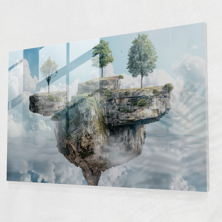 Floating Isles Glass Wall Decoration - Surrealism Art, Modern Art, Surrealism Art, Glass Art