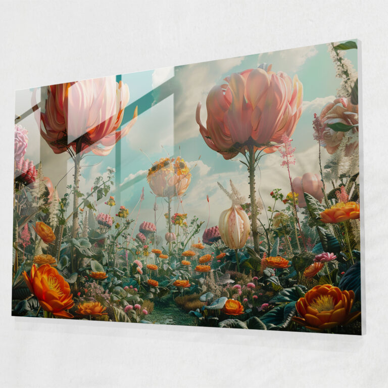 Giant Flowers Surrealism Glass Print - Surrealism Art, Wall Decoration, Glass Print, Modern Art