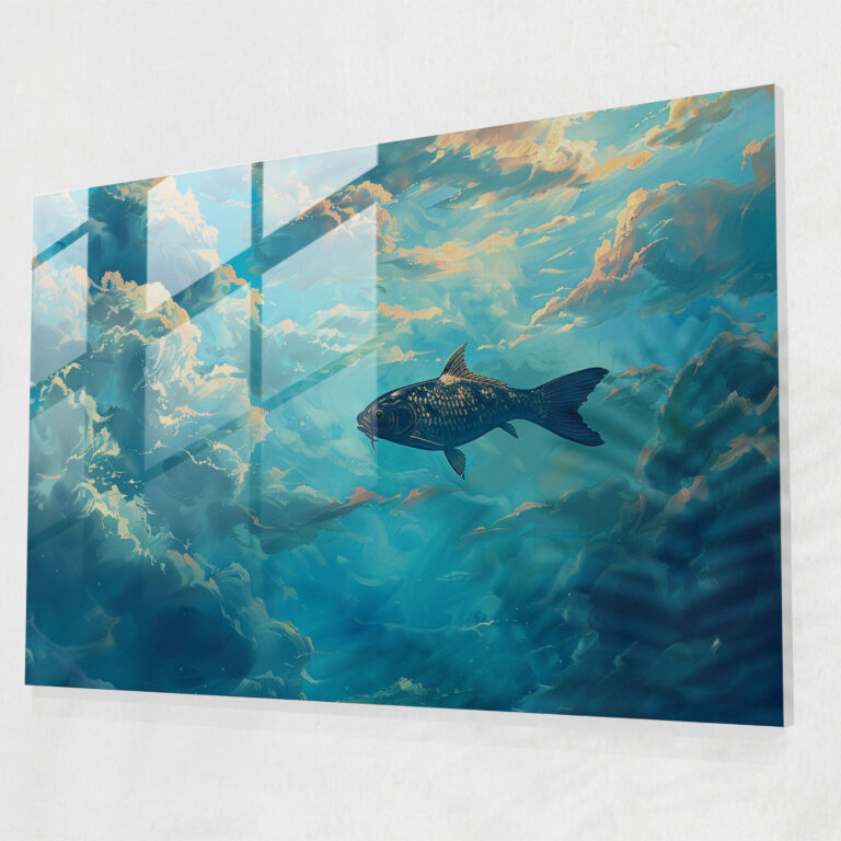 Sky Swimming Fish Home Decoration - Surrealism Art, Fish, Sky, Glass Art