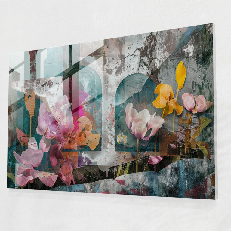 Oversized Flower Garden Wall Decoration - Surrealism Art, Glass Wall Art, Surrealism Art, Distorted