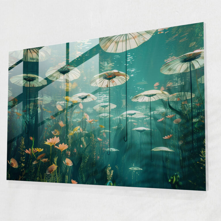 Surrealism Glass Art: Underwater Umbrella Garden - Surrealism Art, Glass Art, Home Decoration, Wall Decoration