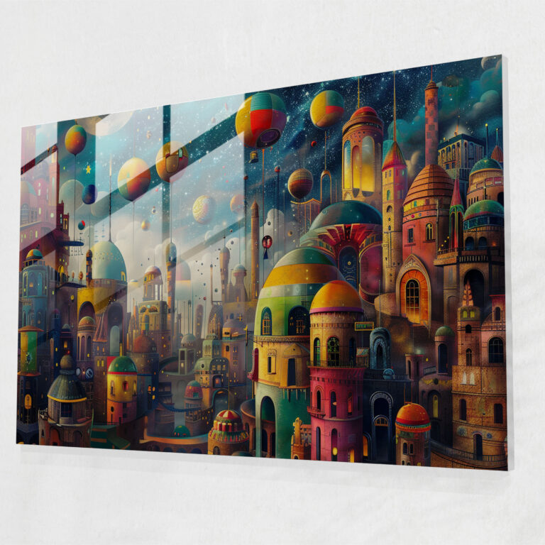 Surrealism Glass Wall Art: Floating Cityscape - Surrealism Art, Wall Decoration, Glass Art, Modern Art