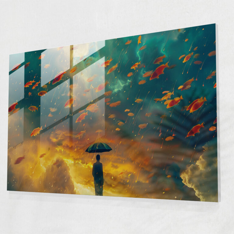 Surrealism Home Decoration: Fishy Rain - Surrealism Art, Glass Art, Home Decoration, Surrealism Art