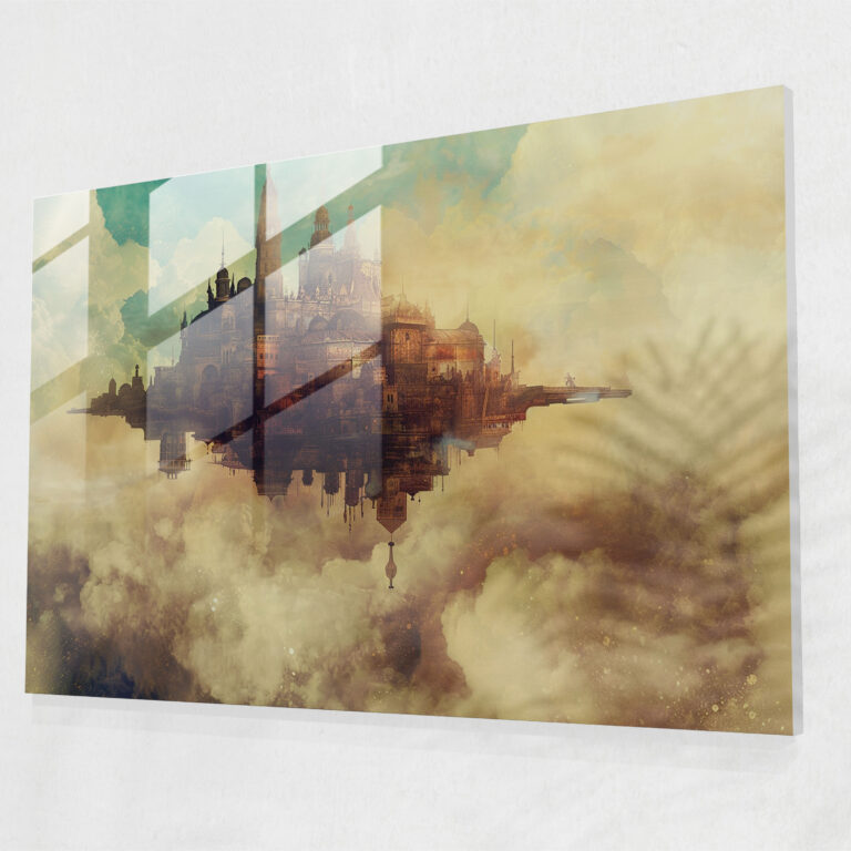 Surrealism Glass Print: Floating City In The Sky - Surrealism Art, Surrealism Art, Glass Wall Art, Wall Decoration