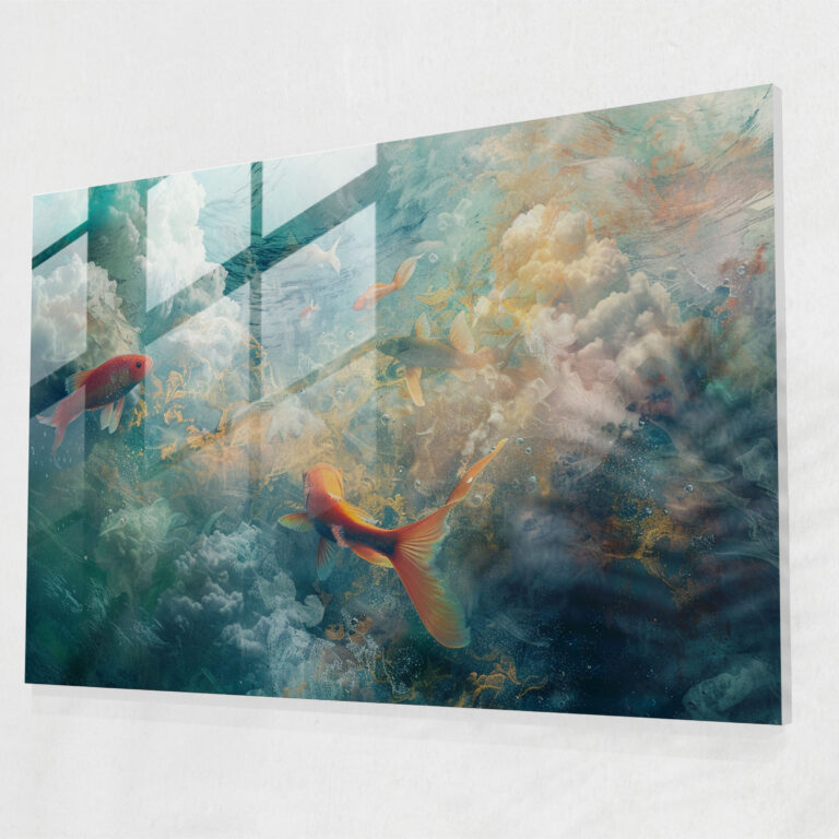 Surrealism Glass Wall Art: Underwater Fish Clouds - Surrealism Art, Glass Wall Art, Modern Art, Surrealism Art