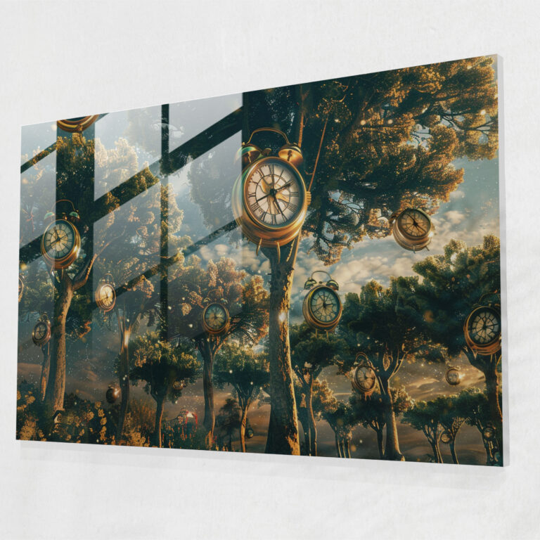 Surrealism Home Decoration: Clock Trees Forest - Surrealism Art, Wall Decoration, Glass Print, Glass Art