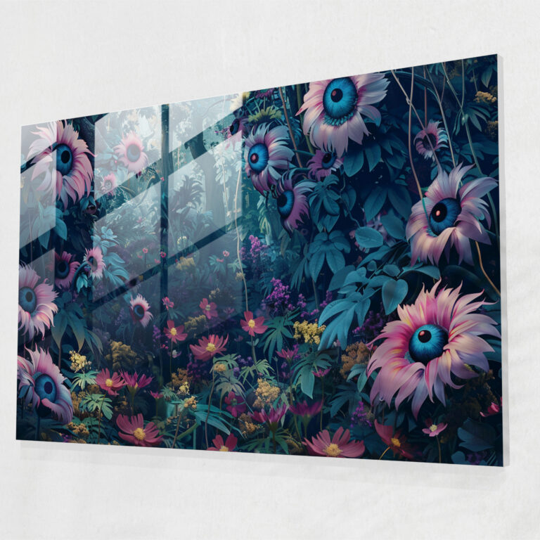 Surrealism Home Decoration: Enchanted Garden Flowers - Surrealism Art, Glass Print, Wall Decoration, Home Decoration