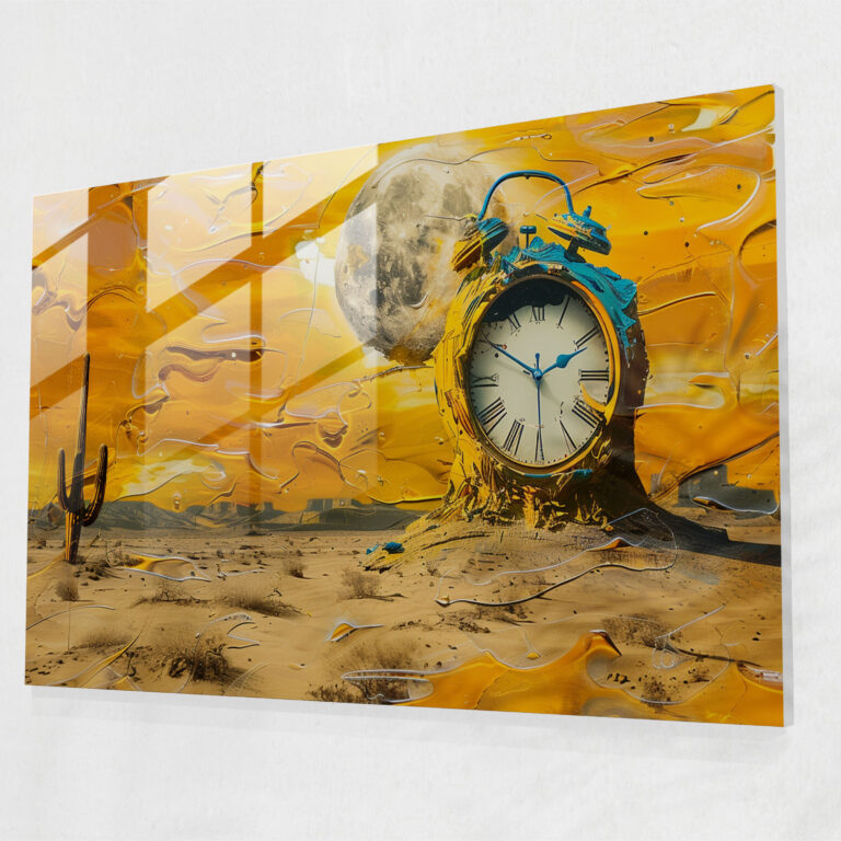 Surrealism Melting Clock Glass Print - Surrealism Art, Modern Art, Glass Wall Art, Surrealism Art