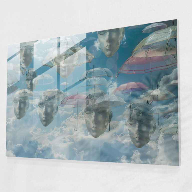 Surrealism Floating Heads Glass Art - Surrealism Art, Glass Print, Glass Wall Art, Wall Decoration