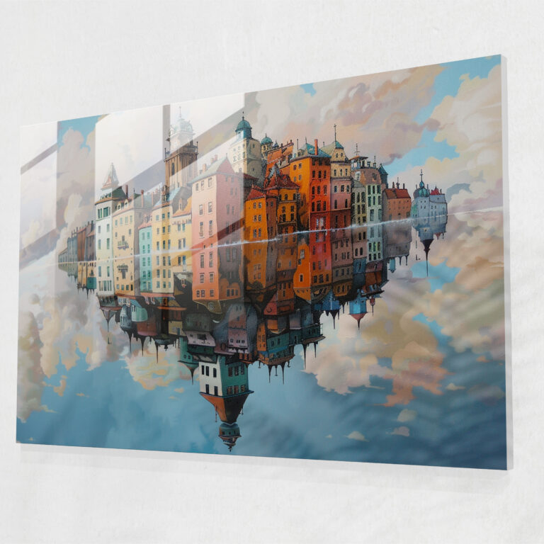 Floating City Glass Wall Art - Surrealism Art, Modern Art, Home Decoration, Glass Wall Art