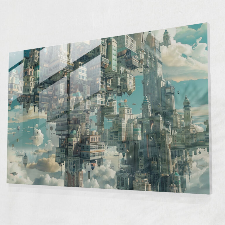 Surreal Cityscapes Glass Wall Art - Surrealism Art, Impossible Architecture, Home Decoration, Surreal Cityscapes