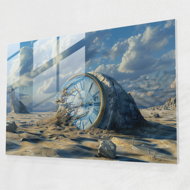 Surrealism Melting Clock Glass Print - Surrealism Art, Glass Wall Art, Surrealism Art, Modern Art
