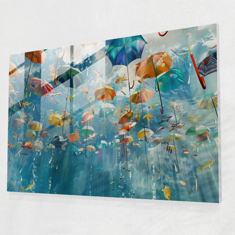 Surrealism Flying Fish Glass Wall Art - Surrealism Art, Surrealism Art, Modern Art, Glass Wall Art
