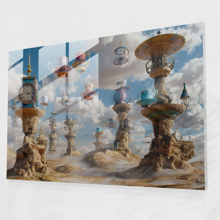 Surrealism Desert Teacups Glass Art - Surrealism Art, Modern Art, Home Decoration, Wall Decoration