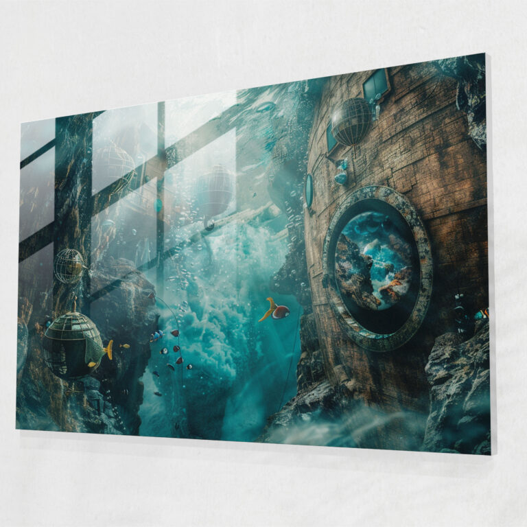 Surrealism Art Glass Print - Underwater Floating Objects - Surrealism Art, Wall Decoration, Floating Objects, Surrealism Art
