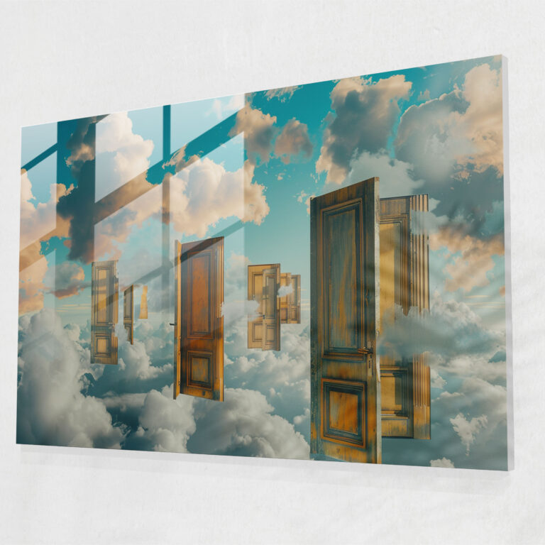 Surrealism Art Glass Print - Floating Doors Dream - Surrealism Art, Surrealism Art, Imagination, Glass Art