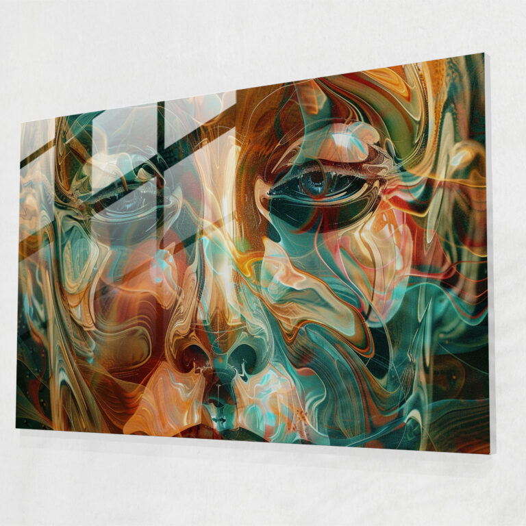 Surreal Faces Modern Art Glass Print - Surrealism Art, Home Decoration, Glass Art, Modern Art