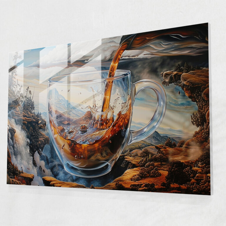 Coffee Pour Surrealism Glass Art - Surrealism Art, Surrealism Art, Glass Print, Home Decoration