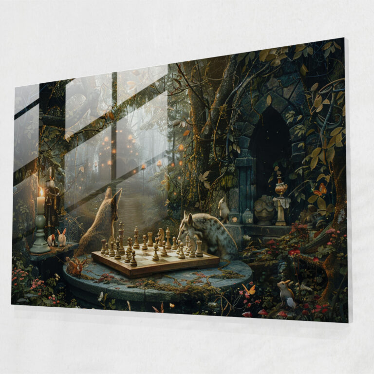 Chess In Forest Surrealism Wall Decoration - Surrealism Art, Modern Art, Glass Wall Art, Home Decoration
