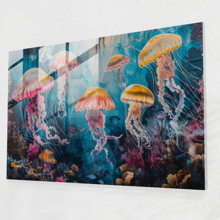 Mysterious Jellyfish Glass Wall Art - Surrealism Art, Modern Art, Glass Wall Art, Surrealism Art